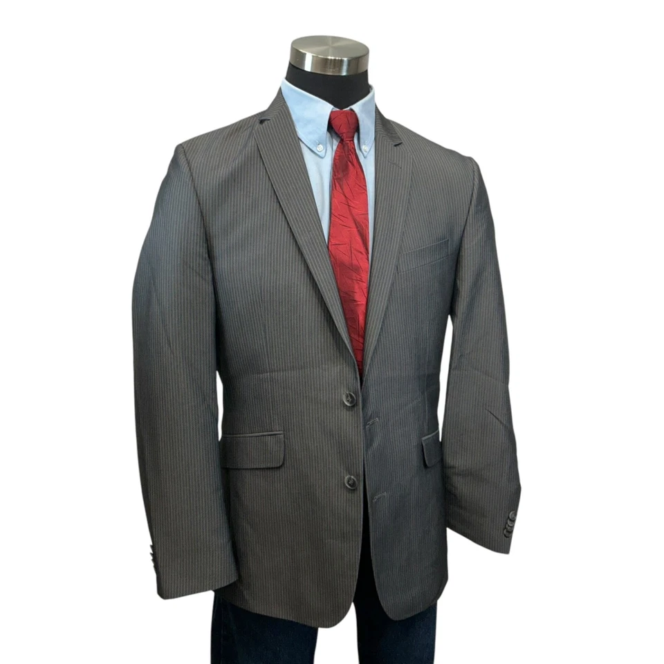 40L Kenneth Cole Reaction Traje Chaqueta Abrigo Deportivo Blazer Gris Plateado Rayas Foto 4 de 4
