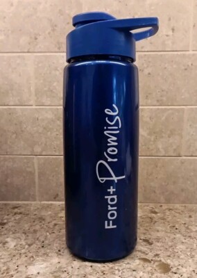Blue Plastic Water Bottle With Ford Logo - 9” Tall - 28 Oz