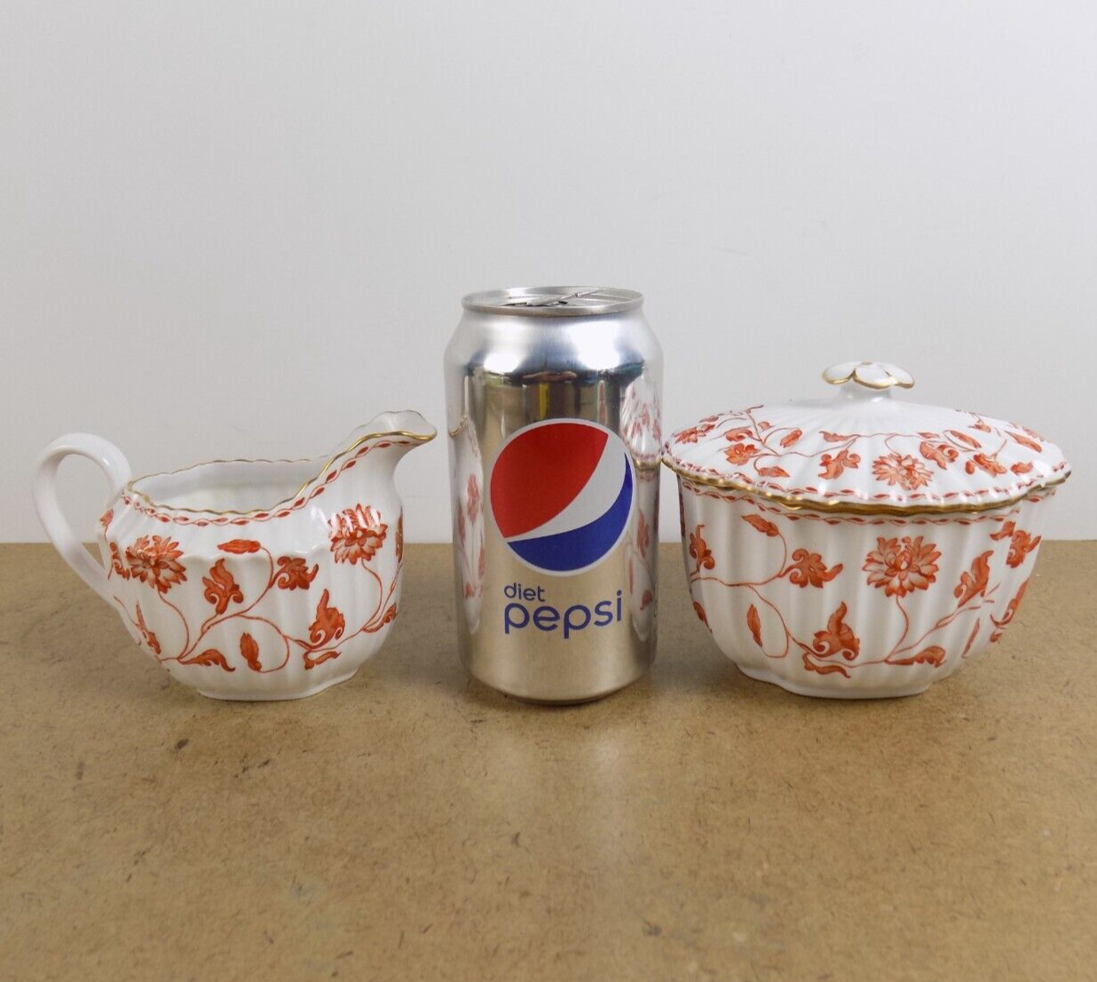 Copeland Spode Colonel Red Creamer & Sugar Bowl England Bone China