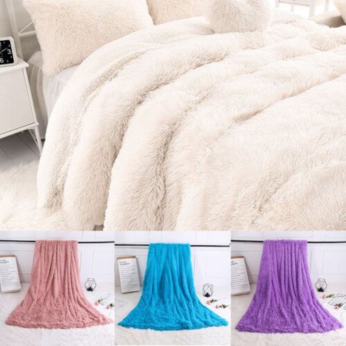 Super Soft Warm Bed Sofa Blanket Faux Fur Throw Blanket Long Shaggy Fluffy Rug - Afbeelding 1 van 13