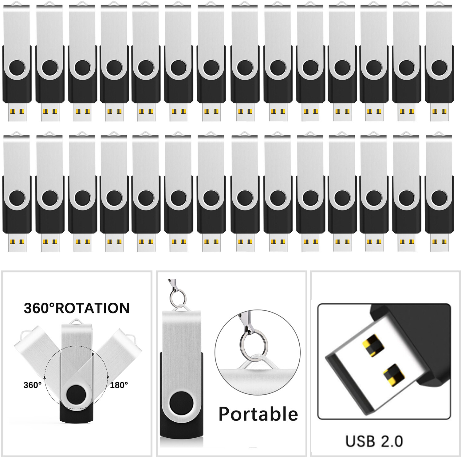50 unidades de memoria USB 2.0 Flash Drive Stick giratoria de 1 GB, 2 GB, 4 GB, 8 GB, 16 GB, 32 GB, lote