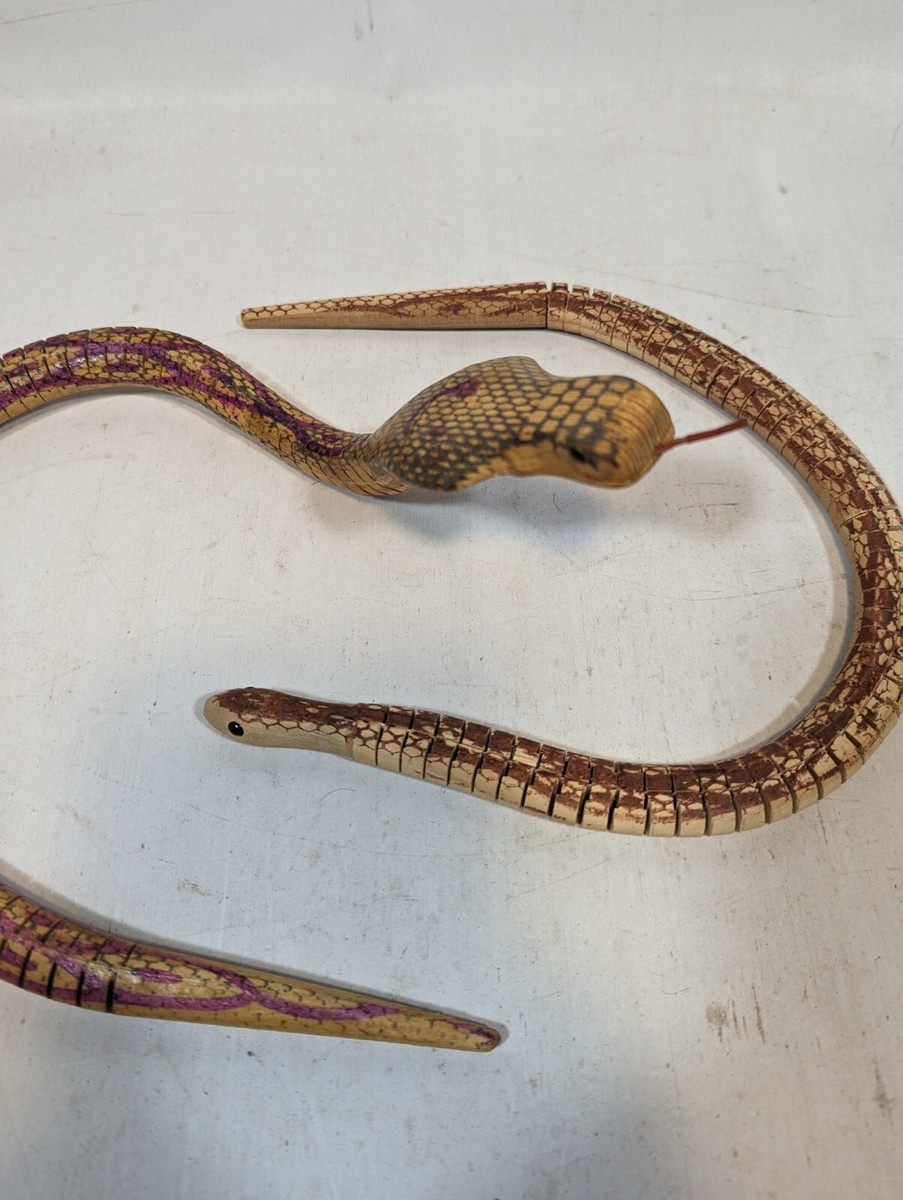 Pair (2) Vth ARTICULATED COBRA SNAKE WIGGLE TOY WOODEN 20 & 24