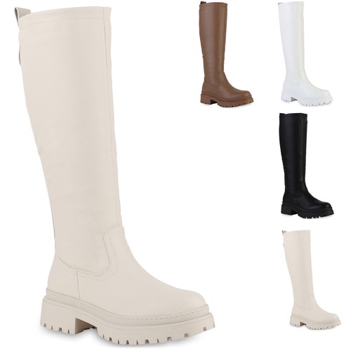 VAN HILL Damen Winter Boots Plateau Profilsohle Bequem Schuhe 216518 Khaki Robust 37