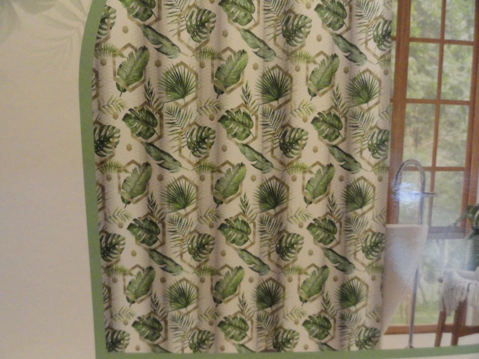 nuevo~ CORTINA DE DUCHA DE TELA ~ Palm Jungle Leaves Forest Look ~ Verde Tropical look Foto 2 de 4