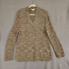 J Jill Women's Multi Colored V Neck Long Sleeve Knit Sweater Large L