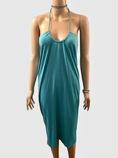 Vintage Dress Y2K Glam Cocktail Party Dress Choker Neck Halter Blue Bling BNWT L