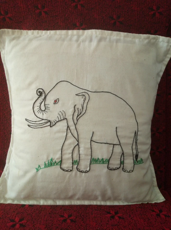 Elephant Design cushion cover Hand embroidery with Grey cloth material 3 pieces - Image 3 of 4