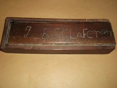art populaire ancien plumier artisanal en bois , école,écriture - Photo 1/4