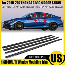 4x Weatherstrip Door Window Moulding Trim Seal Black For Honda Civic 2016-2021