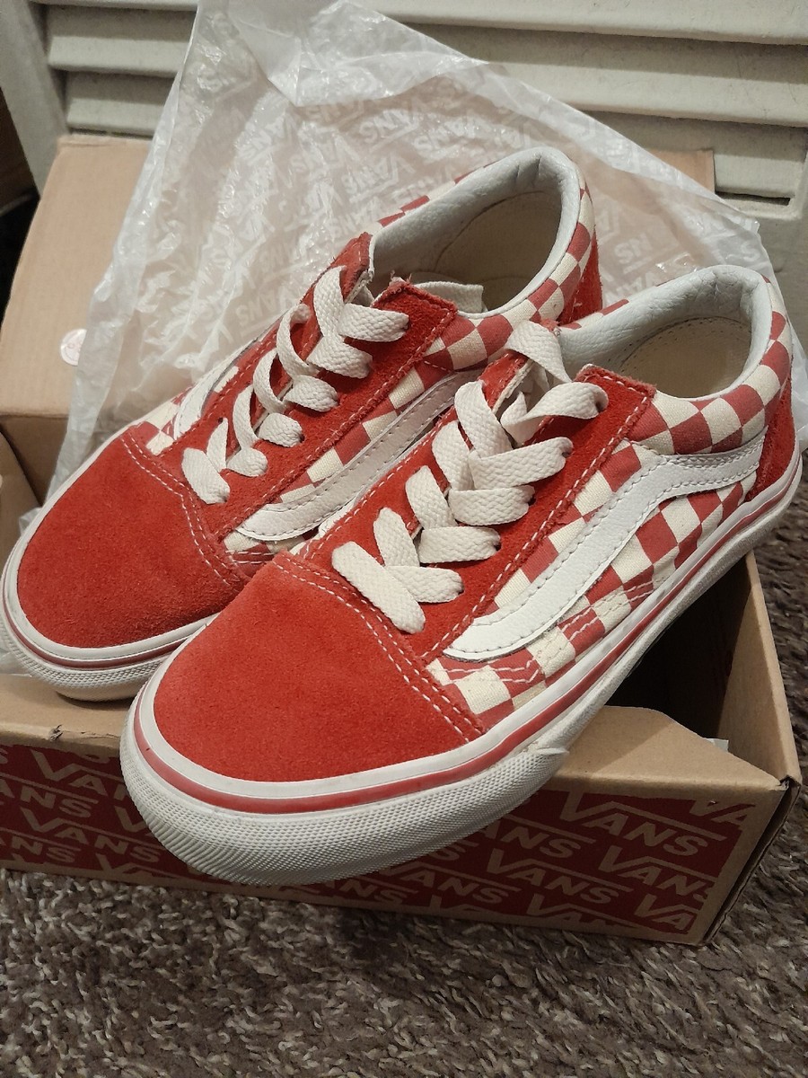 Vans Old Skool Checkboard Red/White Skate Shoes Kids Sz