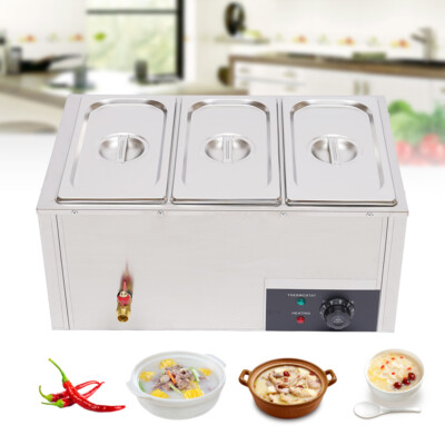 Bain Marie Wasserbad Speisenw?rmer Warmhalter Edelstahl Beh?lter 3x7L 850W 220V