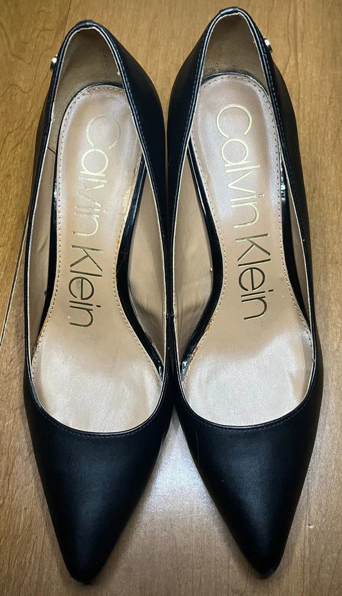 Calvin Klein Nilly Heels Black Leather Women s Size 8.5 eBay