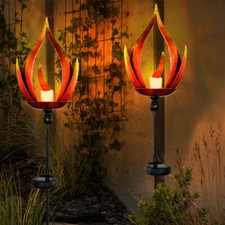 Solarleuchte Außenlampe Erdspieß Garten Kerze Flammenoptik LED H 93 cm 2er Set