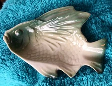 Vintage Flying FISH small individual ASHTRAY ceramic Japan green mid-century