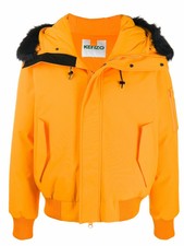 Kenzo Tech Nylon Bomber Jacket W/ Fur Hood Marigold *nwt*