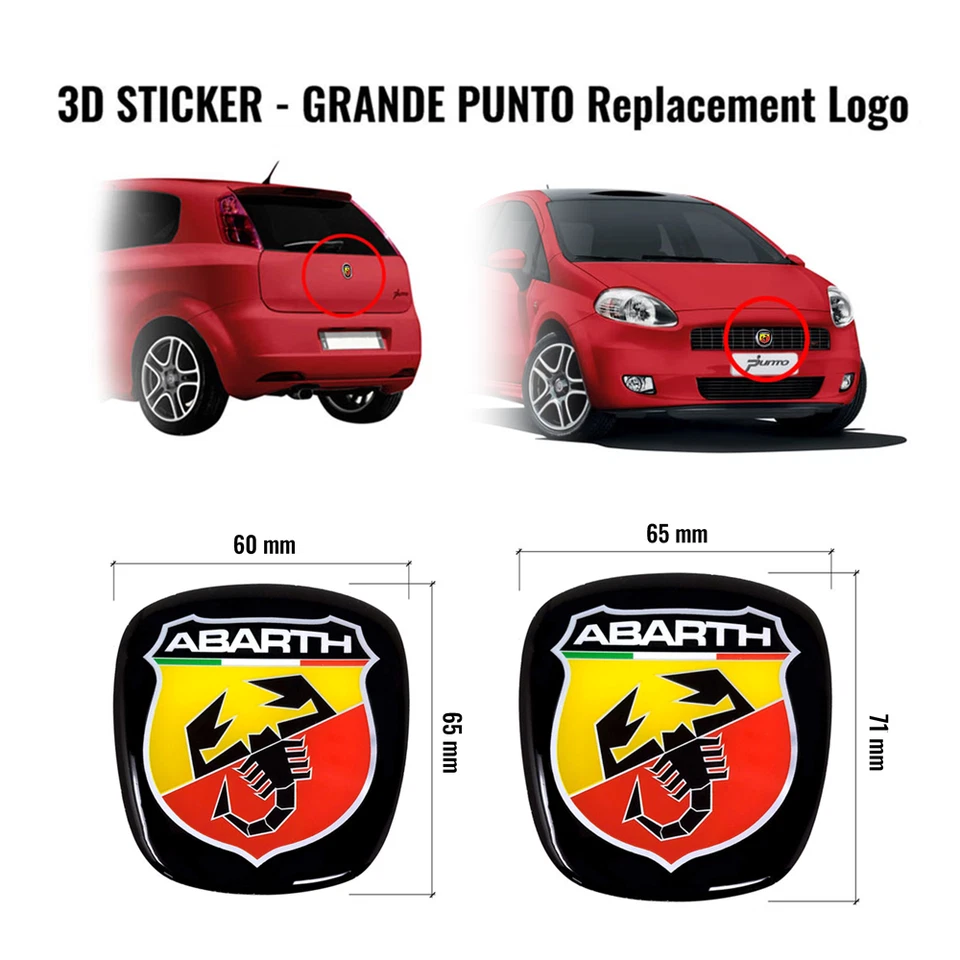 Adesivo Abarth 3D Ricambio Logo per Fiat Grande Punto, Anteriore + Posteriore - Immagine 2 di 3