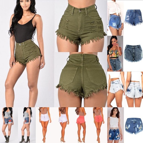 Mujeres de cintura alta Pantalones cortos de mezclilla Tassel Jeans pantalones cortos S-2XL | eBay