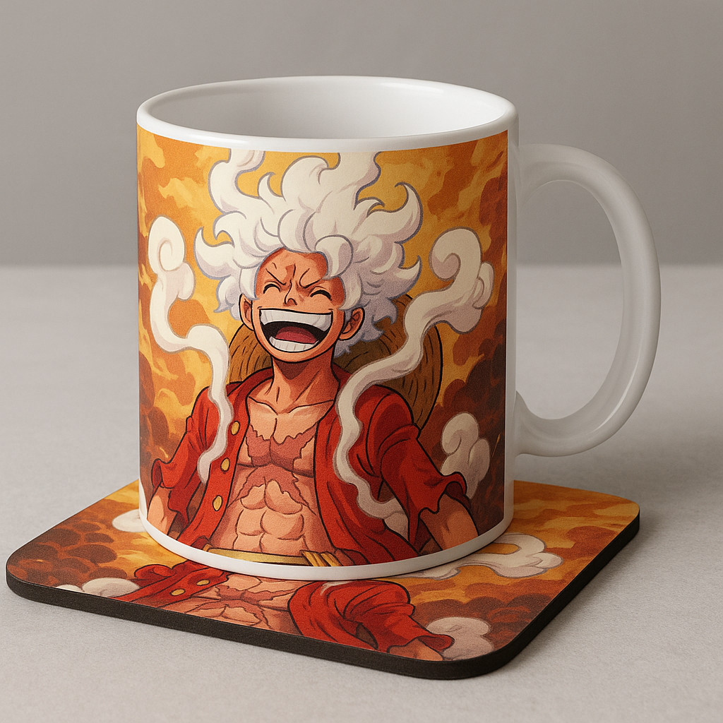 Taza One Piece Luffy Gear 5 | Regalo posavasos exclusivo | Full print anime
