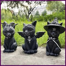 Halloween Garden Witch Cat Figurine Gothic Kitten Black Magic Owl Ornament