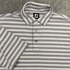 Footjoy Shirt Mens Large Gray Striped Short Sleeve Polo Golf Collared FJ