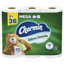 Charmin Ultra Gentle Toilet Paper, 9 Mega Rolls 36 Regular Rolls