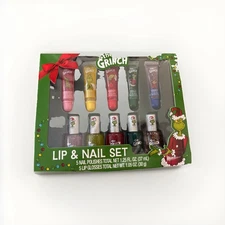 10 pc The Grinch 5 Lip Glosses & 5 Nail Polish Gift Set New