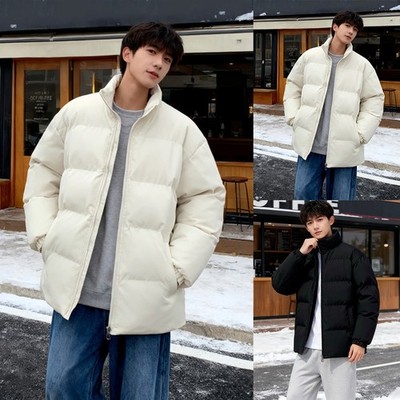 Herren Herbst Winter Freizeit Mantel Daunen Baumwolle Jacke Lockere Passform Stehkragen Stil