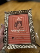 Vintage Ornate Gold Metal Photo Frame 5" X 7" Filigree Easel