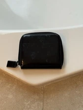 Prada Soft Black Patent Leather Mini Zip around Wallet