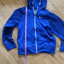 Nike Therma-Fit Boys M Full Zip Hooded Fleece Hoodie Blue Logo Pockets