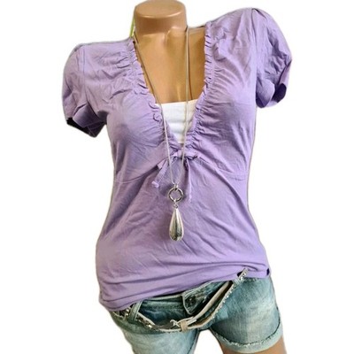 Flashlights Shirt Tunika Bluse Flieder Ton Kurzarm Schleifchen (090) NEU