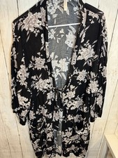 Spiritual Gangster Women  s Maya Kimono Robe OS Floral Tie Front Coverup Black