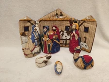 Handmade Fabric Nativity Ser Hand Sewn Manger Scene Cradle Hymn ~ 7 Piece Lot