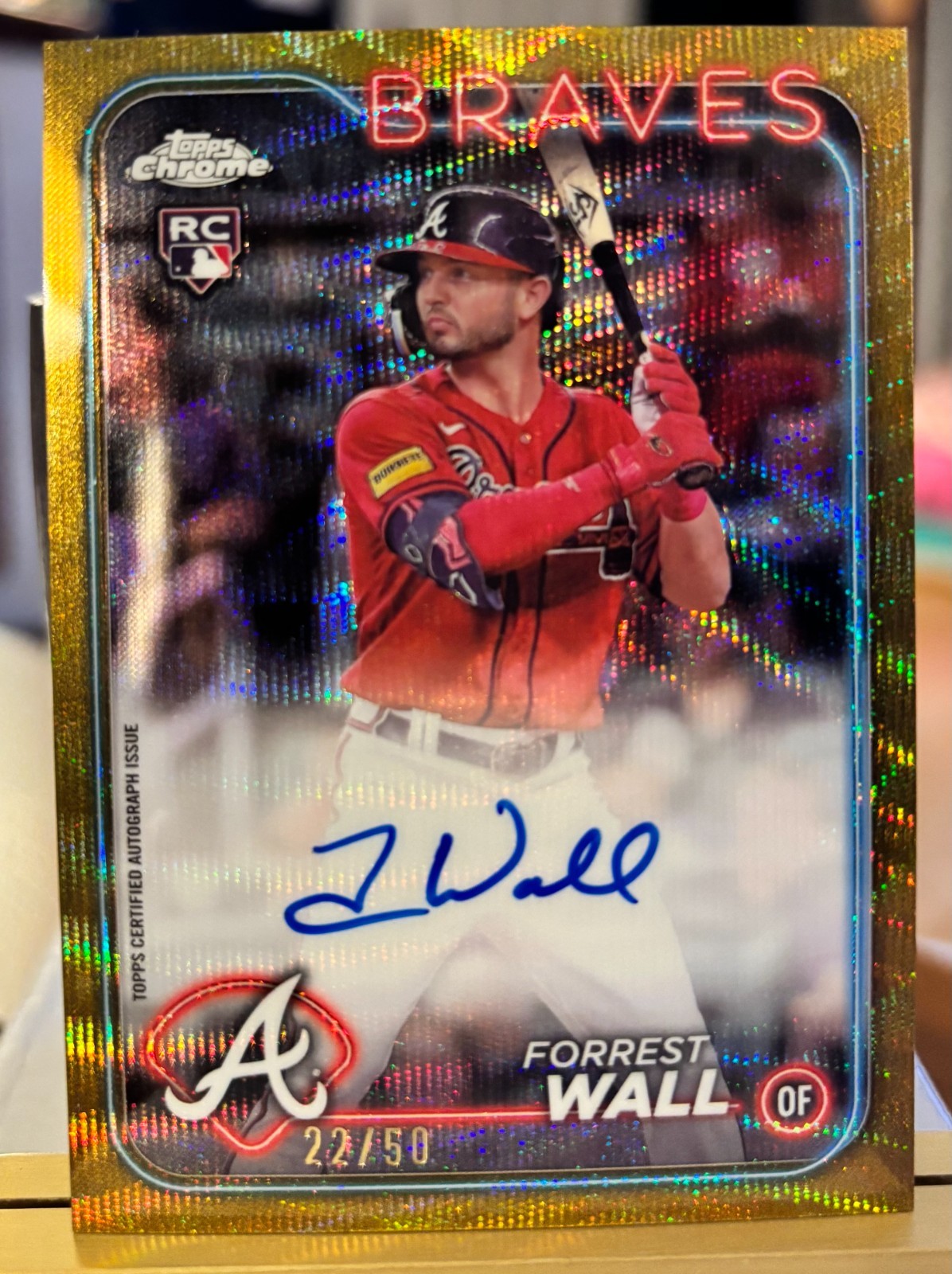 Forrest Wall - Braves/Marlins: 2024 Topps Chrome Gold Wave Auto RC 22/50 #RA-FW