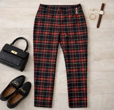Tommy Hilfiger Tartan Plaid Skinny Ankle Pants Size 6 Red Black Preppy Logo