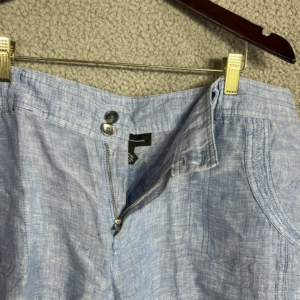 Pantalones Cortos INC International Concepts Talla 16 Mujer 100% Lino Azul Vacaciones Claro Foto 2 de 4