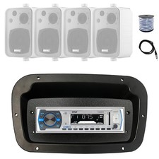 Pyle Marine Radio,Spa Bezel,Adapter, Antenna,Wire, 4x 4" 30 Watt White Speaker