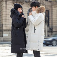 Winter New Long Big Fur Collar Thick Down Jacket Slim Fit Hooded Couple's Coats