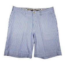 Berle Mens Blue White Striped Seersucker Shorts Paisley Trim Size 36 Preppy 9in