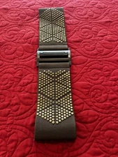 WOMEN'S STRETCH BELT S/M GREEN GOLD METAL STUDS DOTS 3" WIDE