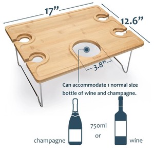 Wine Picnic Table by Tirrinia - Folding Portable Holder - Wine Glasses