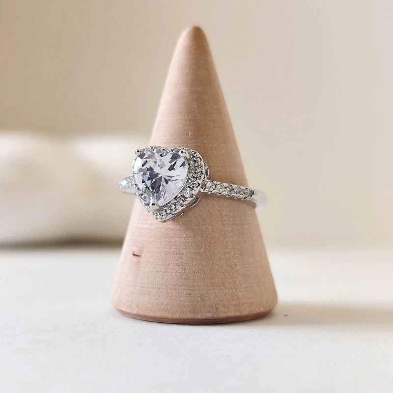 Verlobungsring 925 Silber plattiert Damen Ring Herz Zirkonia 1ct verstellbar - Bild 1 von 4