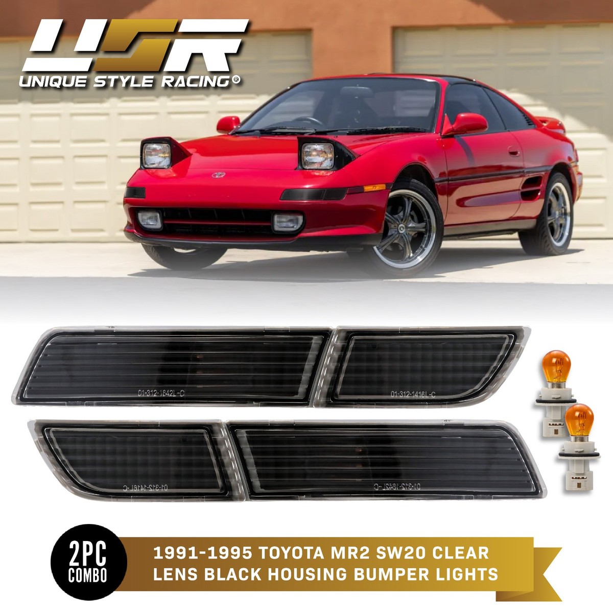 DEPO JDM Black/Clear Front Bumper Signal Lights For 91-95 Toyota