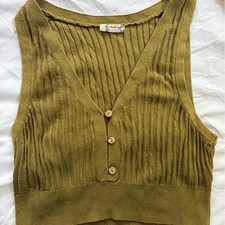 Free People Intimately Ribbed Knit Crop Tank Top Olive Green Size XS