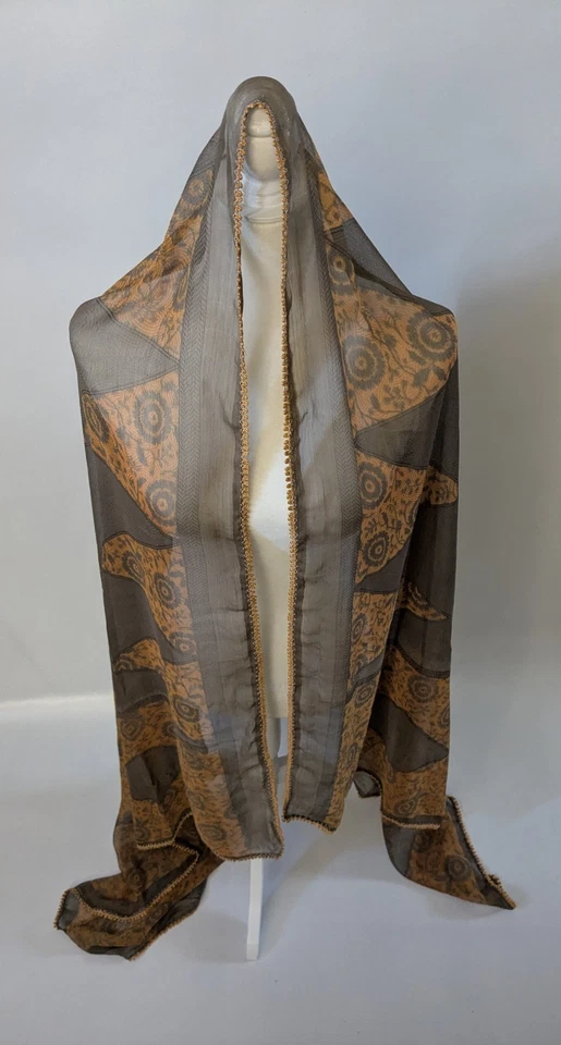 Kashmiri shawl Grey Orange Geometric scarf women's Size 80x40 - Image 2 of 4