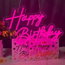 Happy Birthday Neon Sign for Wall Decor 17 12 Inch Pink Led Neon Light