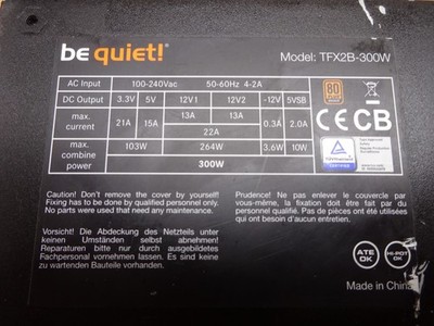 BE QUIET MODEL: TFX2B-300W 20+4PIN 80PLUS BRONZE Power Supply 300W #NT4876