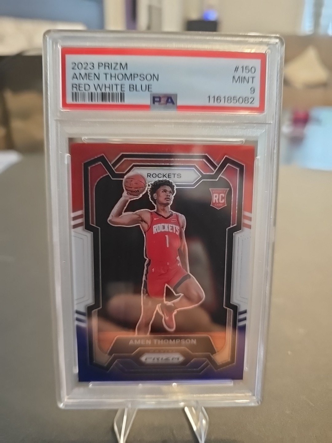 2023-24 Prizm Amen Thompson RC #150 ~ Red White Blue Prizm Rookie ~ PSA 9 Mint