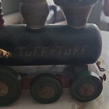 TuFF-TuFF Vintage Wooden Pull Toy Train Set Painted Locomotive  Cars