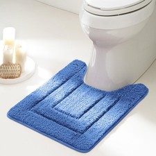 Granny Says U-Shaped Toilet Rug Bath Mat Non-Slip Microfiber Plush 20x24 Blue